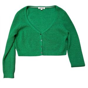 Boden V-Neck Cropped Knit Cardigan Green Size M Soft Lightweight